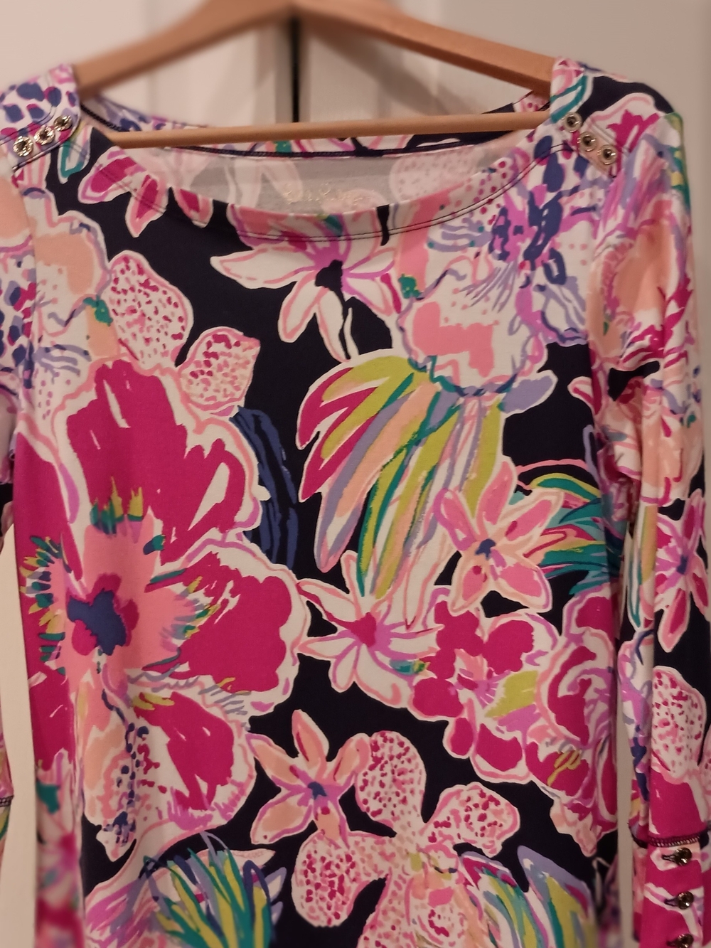 Lilly Pulitzer Pink, Navy & Green Floral Shift Dress - Picture 4 of 6